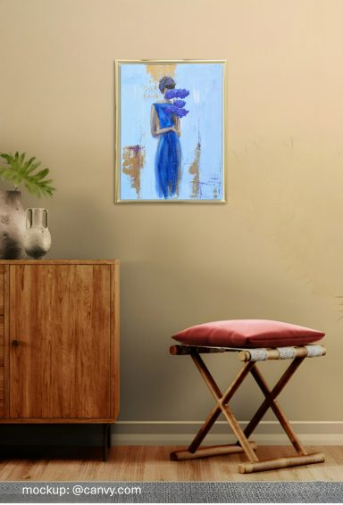 Inner Garden stilvolles Wohnzimmer mit einem abstrakten Acrylgemälde an der Wand