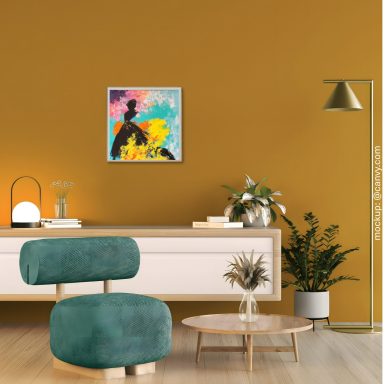 Inner Spring stilvolles Wohnzimmer mit einem abstrakten Acrylgemälde an der Wand