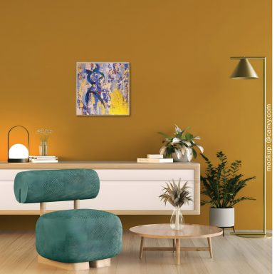 Child stilvolles Wohnzimmer mit einem abstrakten Acrylgemälde an der Wand