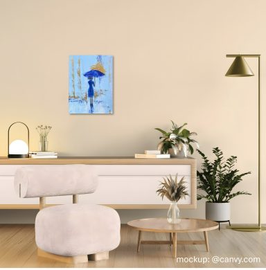 Inner Weather stilvolles Wohnzimmer mit einem abstrakten Acrylgemälde an der Wand